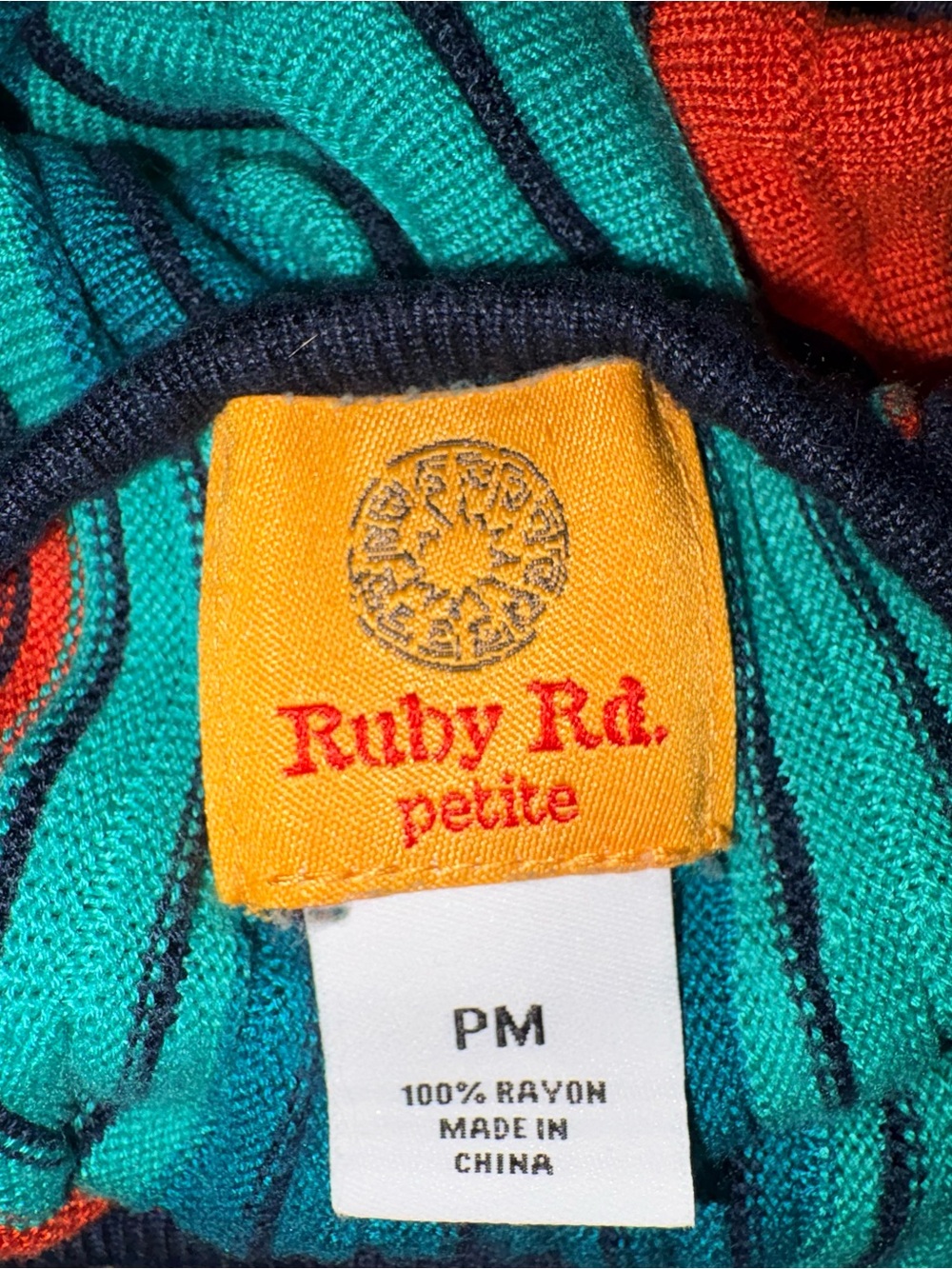 Ruby Rd. Teal, Rust & Brown Striped Rib-Knit Long Sleeve Top - Picture 4 of 4